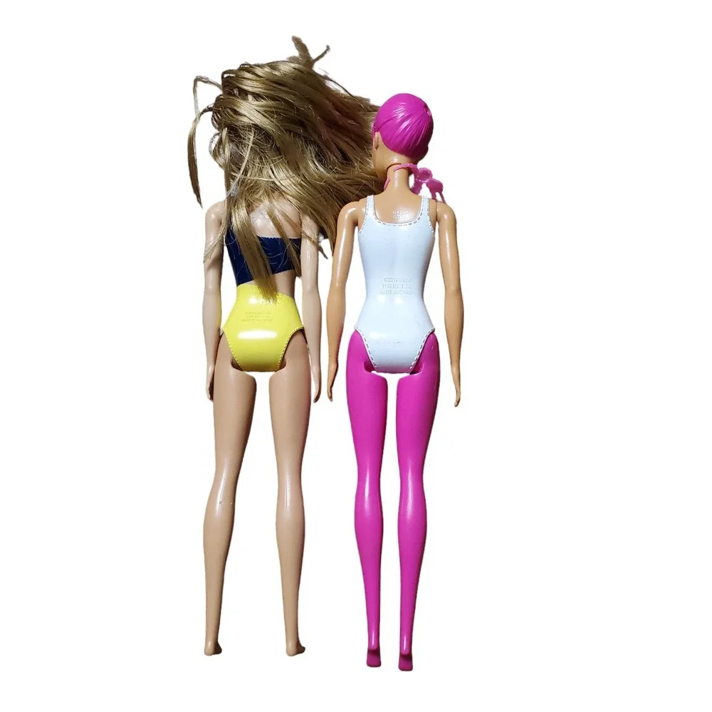 Lot of 2 Barbie Doll Water Play‎ Swim Suit & Color Reveal Hot Pink Hair